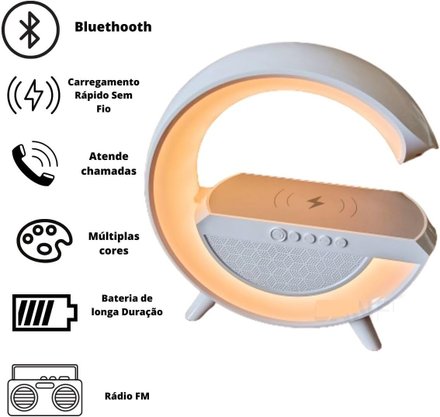 Caixa Som Luminária G Speaker Carregador Por Indução Led Rgb