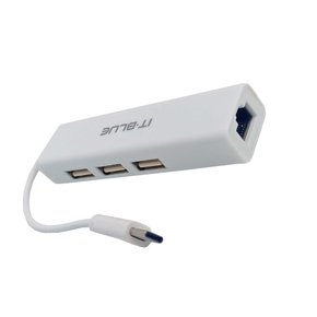 Adaptador Hub USB 3 Portas 2.0 e RJ45 Para Tipo C