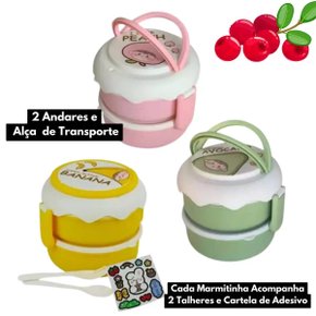Marmita Escolar Infantil 2 Andares Garfinhos E Adesivos - Dubom